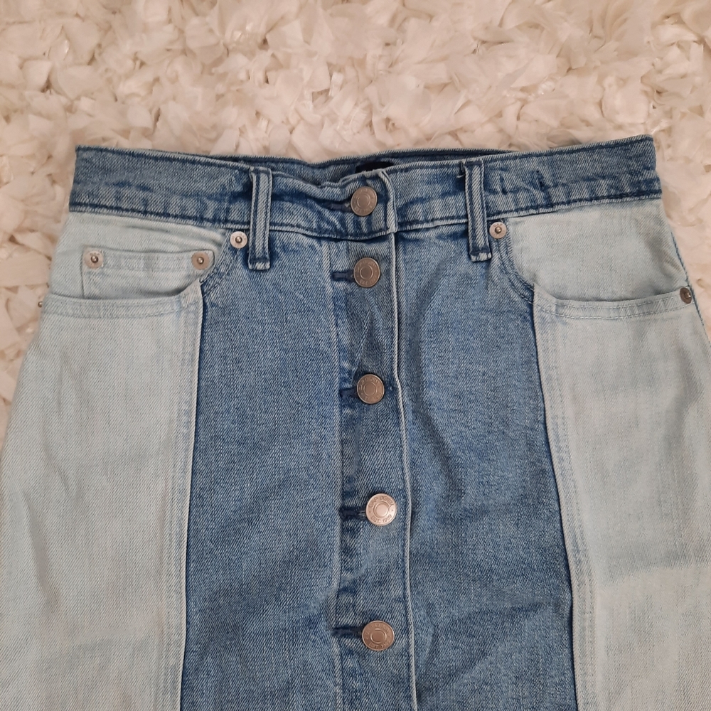 GAP Denim Mixed Denim Patchwork Jean Dkirt Fitted Button Front Sz 25 - Picture 3 of 12
